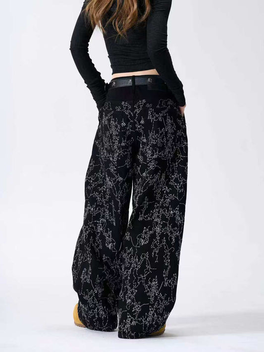 The "Static" Abstract Embroidered Wide-Leg Trousers