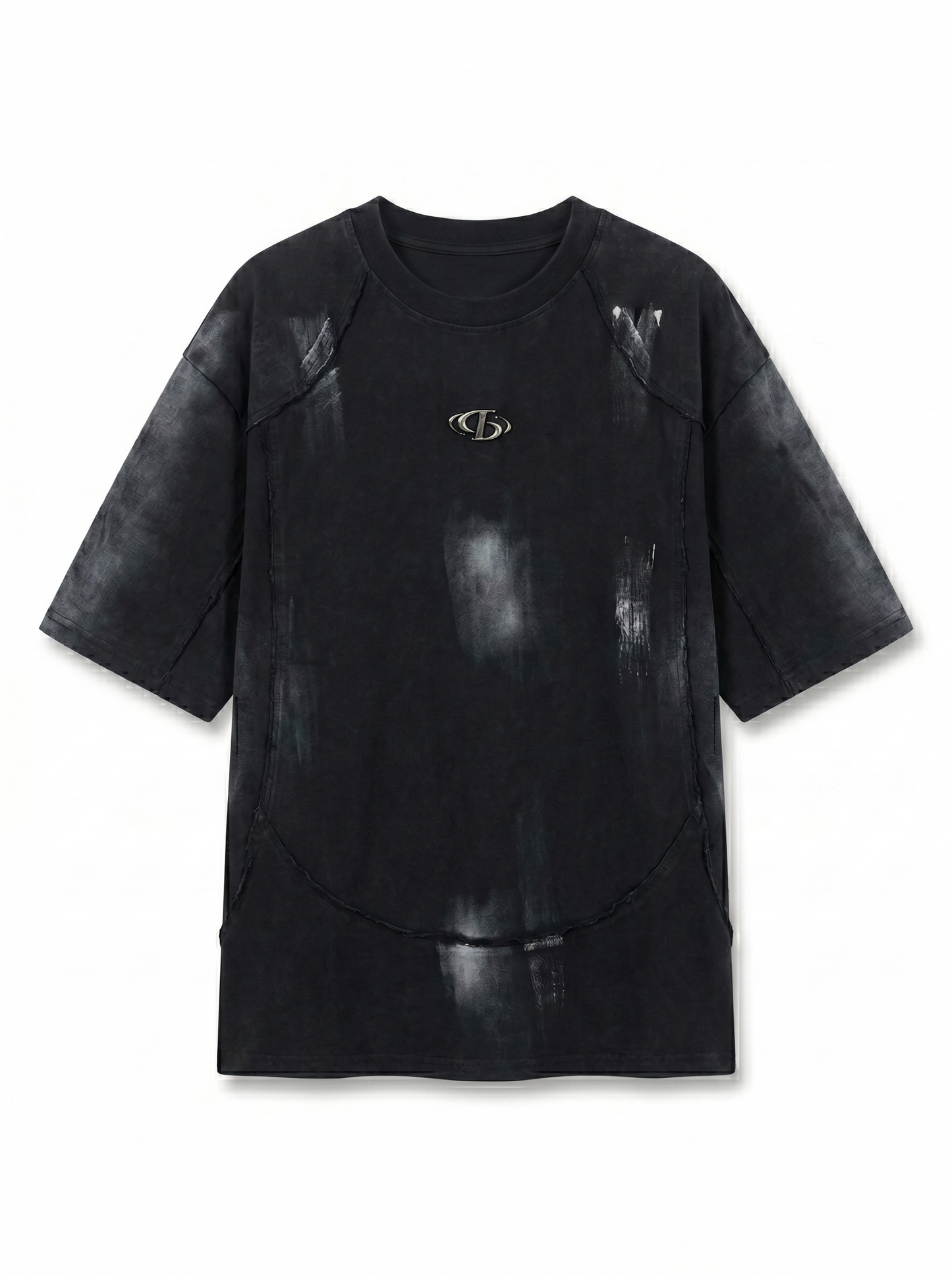 Distressed Paneled Oversized Tee