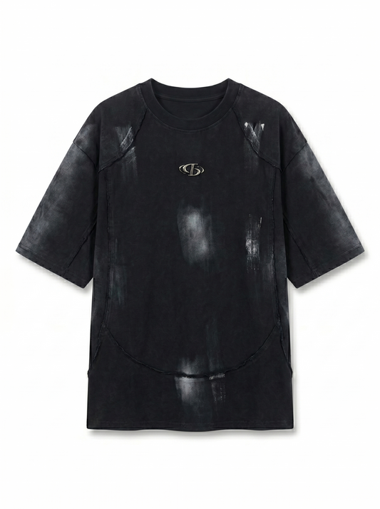 Distressed Paneled Oversized Tee