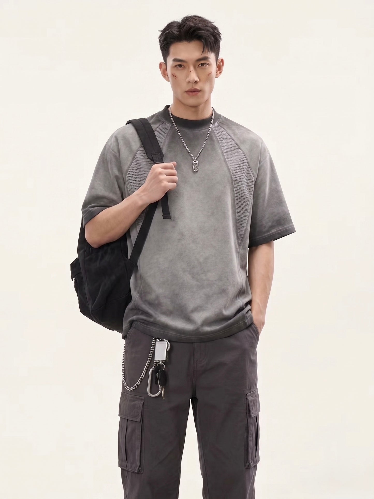 Mineral Wash Mesh-Paneled Oversized Tee