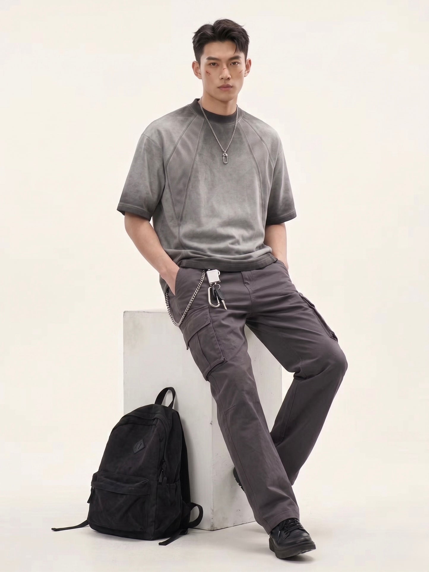 Mineral Wash Mesh-Paneled Oversized Tee