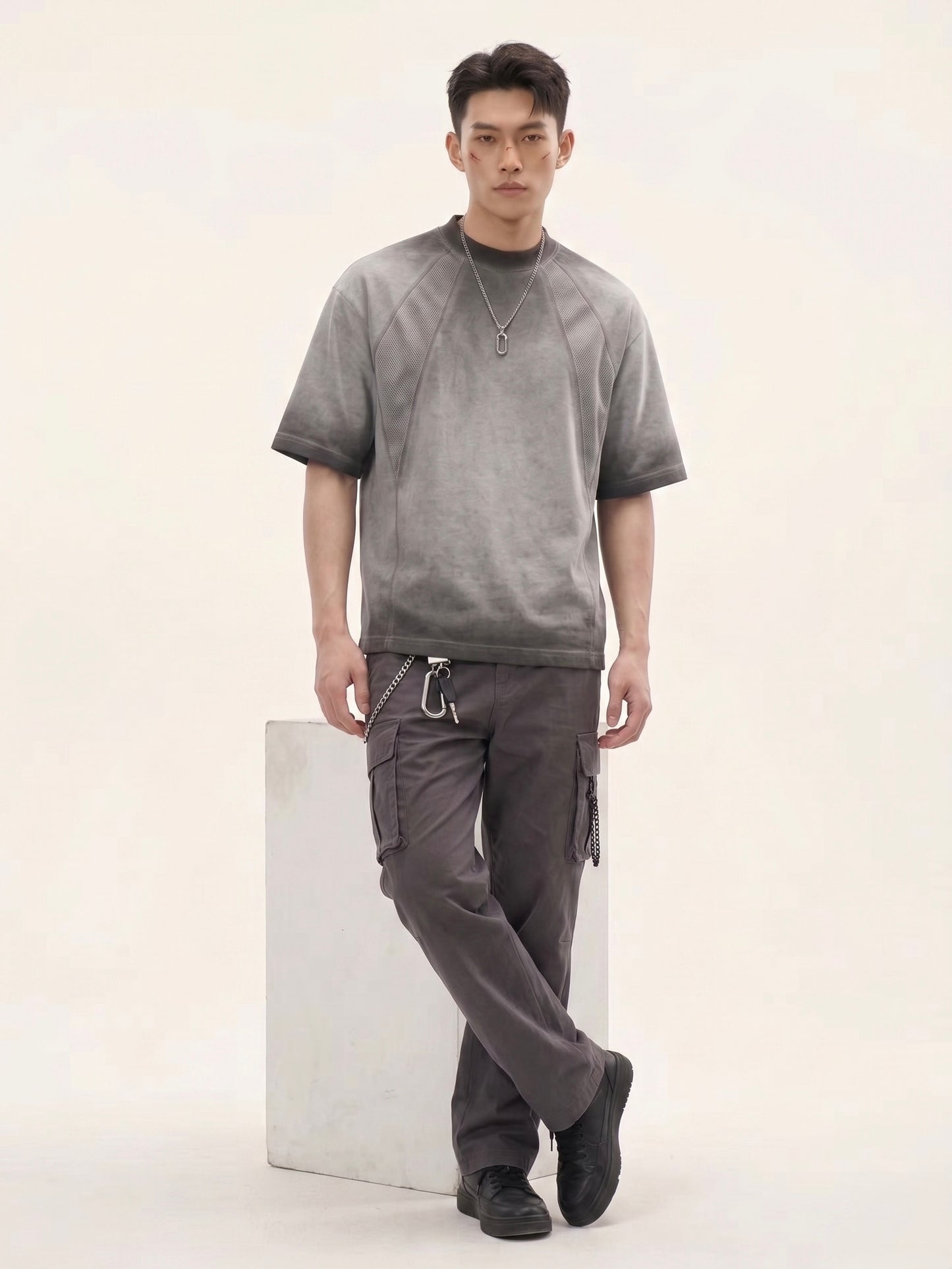 Mineral Wash Mesh-Paneled Oversized Tee