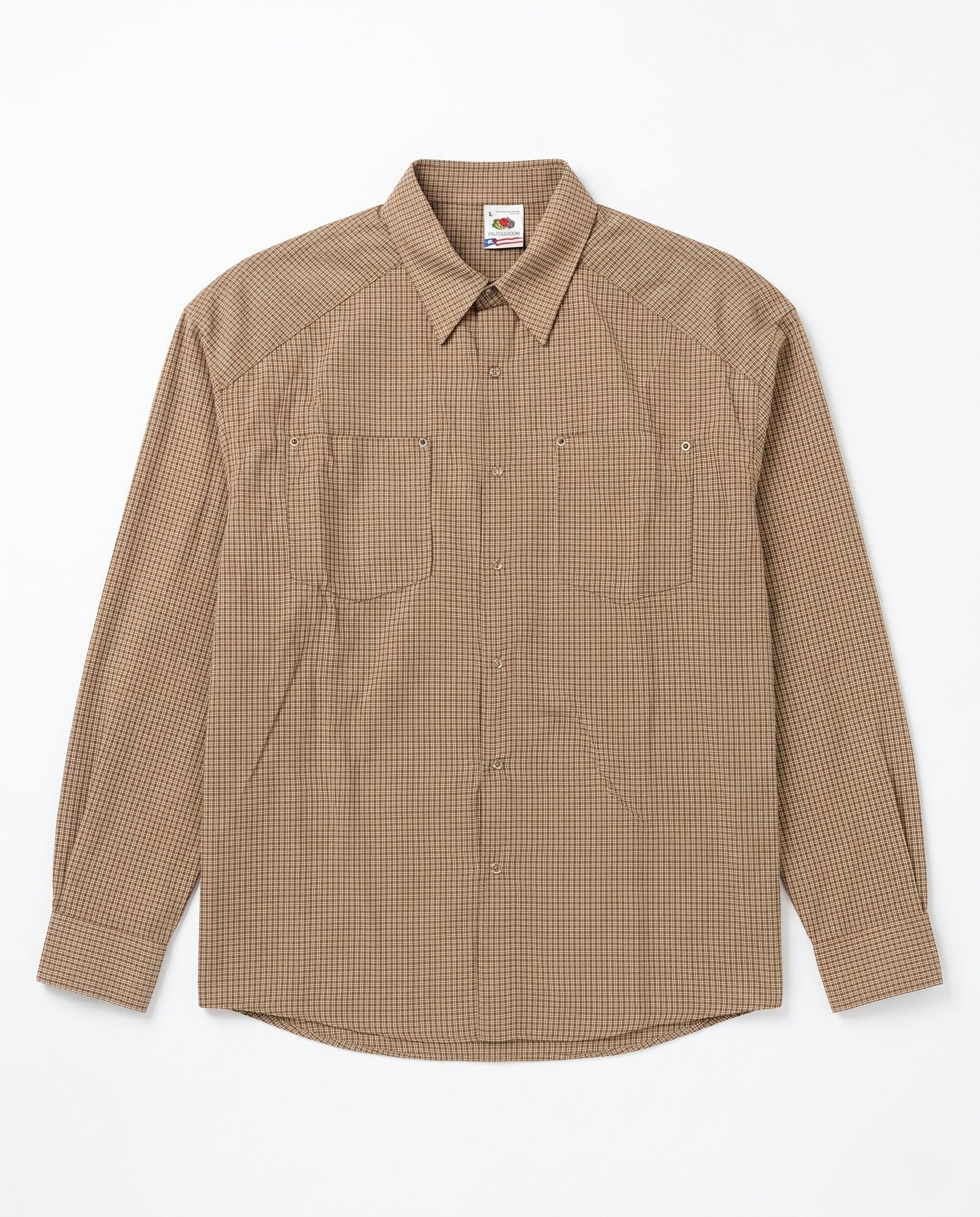 Gingham Check Long Sleeve Shirt - Taupe/Brown/Grey/White