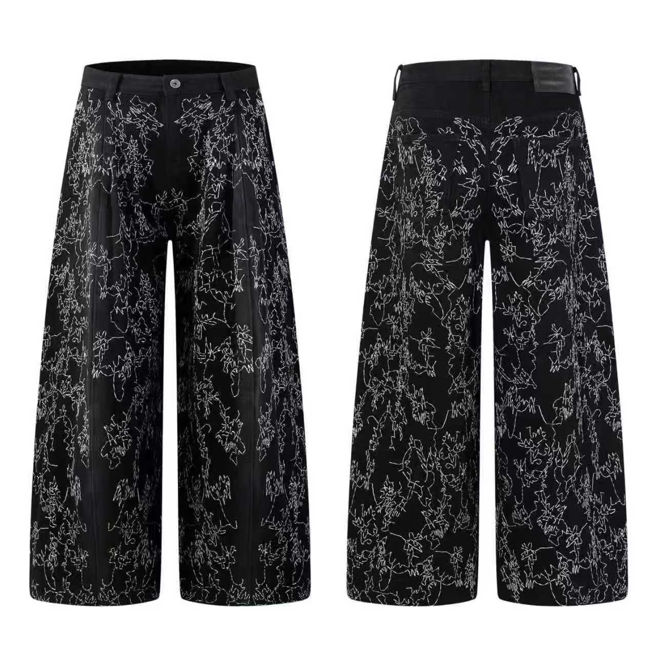 The "Static" Abstract Embroidered Wide-Leg Trousers