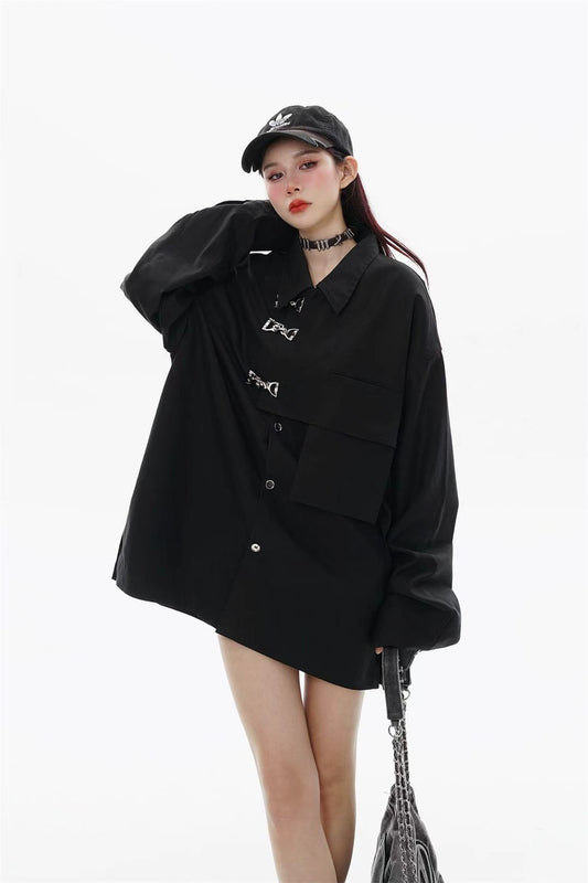 Deconstructed Hardware Oversized Button-Up