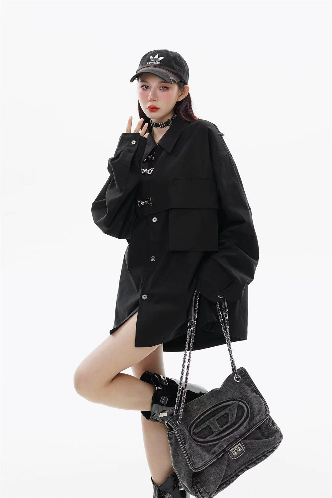 Deconstructed Hardware Oversized Button-Up
